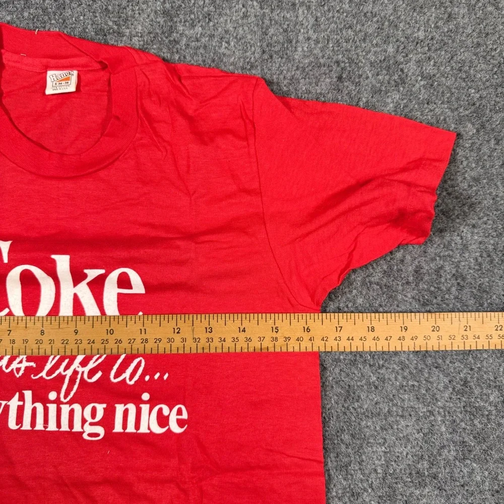 Vintage Coca-Cola Single Stitch Graphic T-Shirt Mens Small Red Made in USA Coke